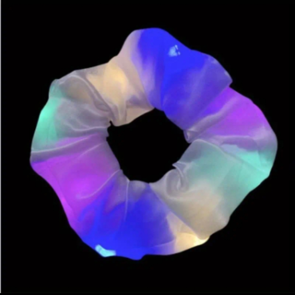 Fun white Glowing and Blinking Hair Scrunchie NWOT